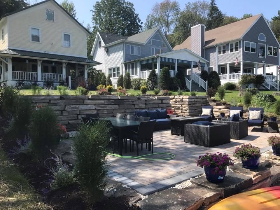 Outdoor Living Area Project At Lake Winola (Barb and Cass Morgan)- Retaining walls, patios, furniture